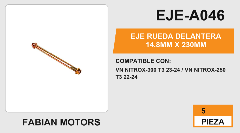 EJE RUEDA DELANTERA 14.8mm x 230mm