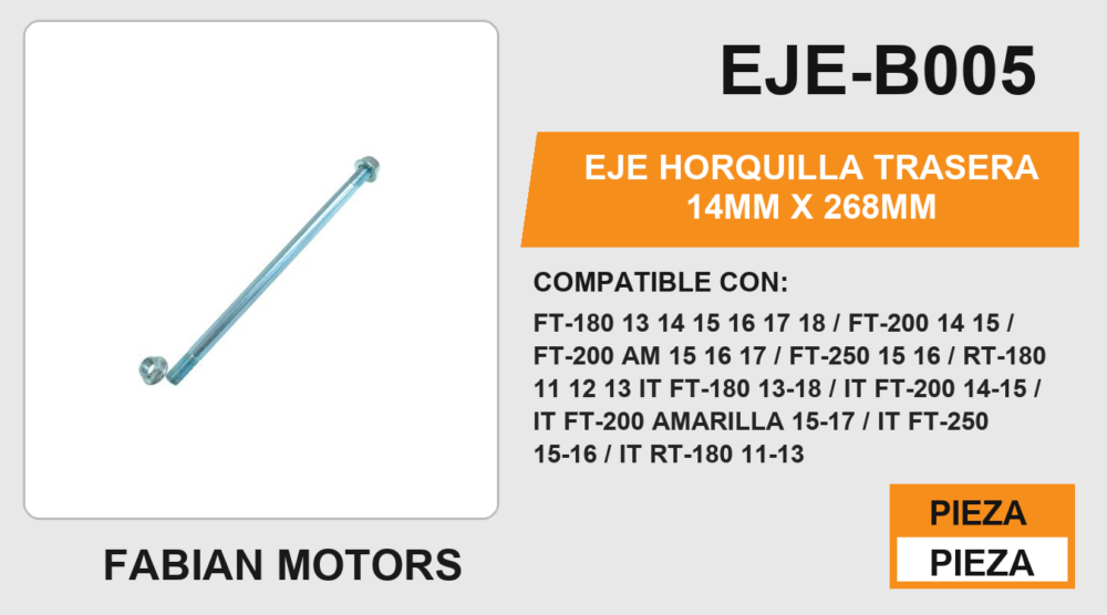 EJE HORQUILLA TRASERA 14mm X 268mm