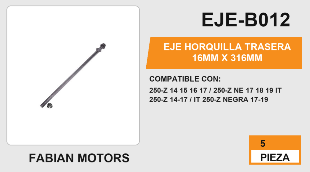 EJE HORQUILLA TRASERA 16mm X 316mm