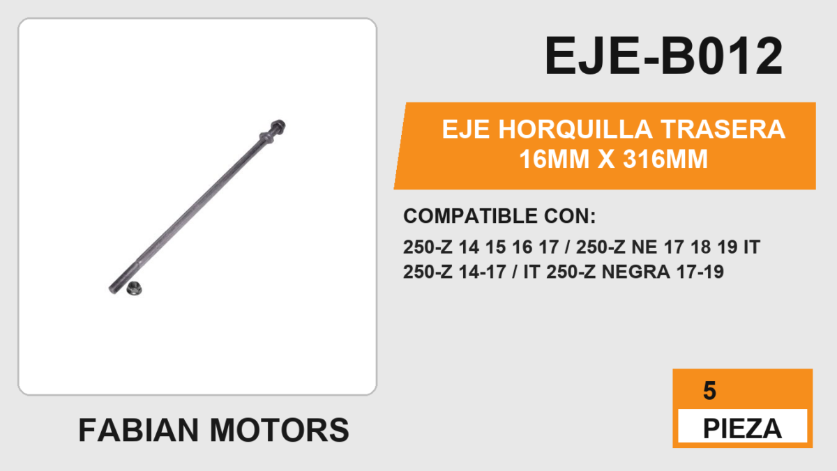 EJE HORQUILLA TRASERA 16mm X 316mm