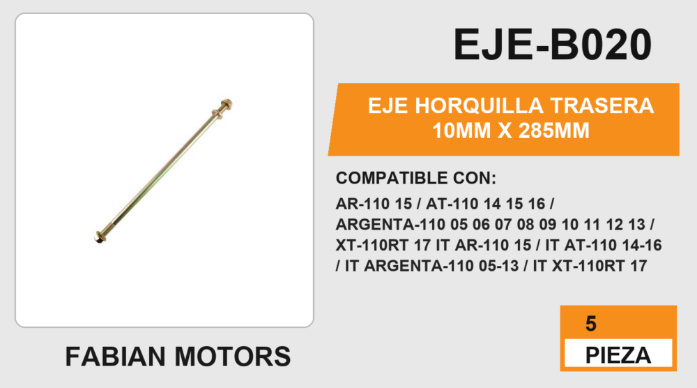 EJE HORQUILLA TRASERA 10mm x 285mm