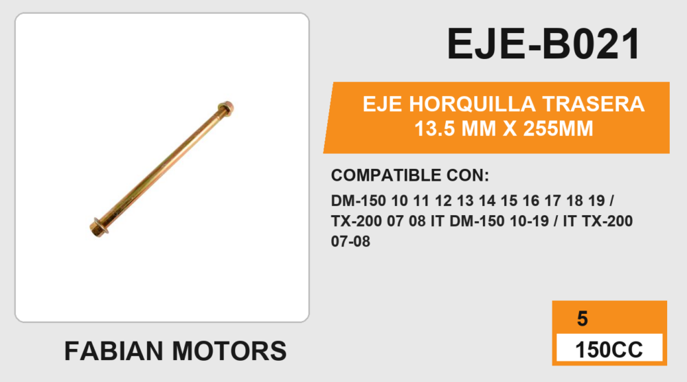EJE HORQUILLA TRASERA 13.5 mm x 255mm