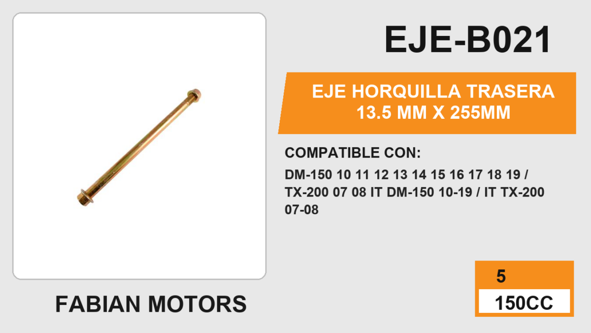 EJE HORQUILLA TRASERA 13.5 mm x 255mm