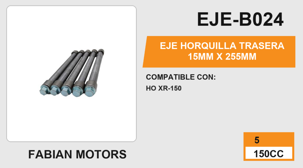 EJE HORQUILLA TRASERA 15mm X 255mm