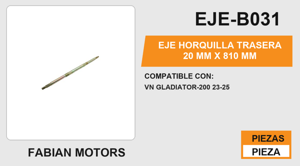 EJE HORQUILLA TRASERA 20 mm X  810 mm