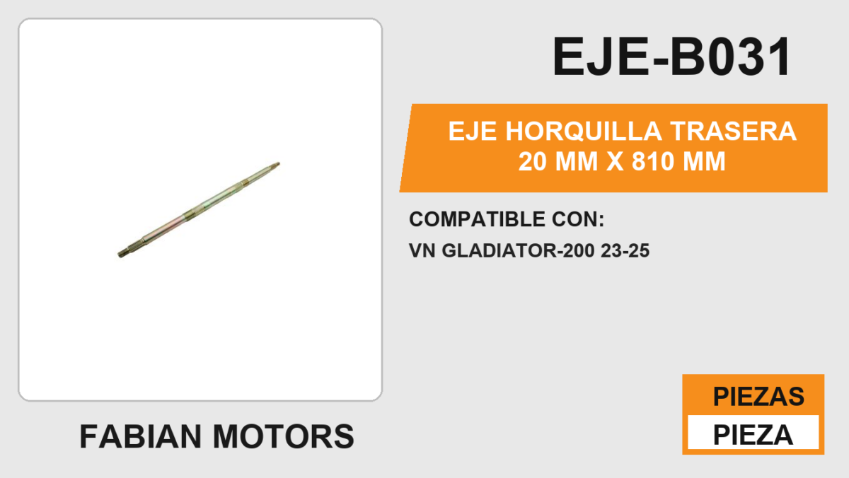 EJE HORQUILLA TRASERA 20 mm X  810 mm
