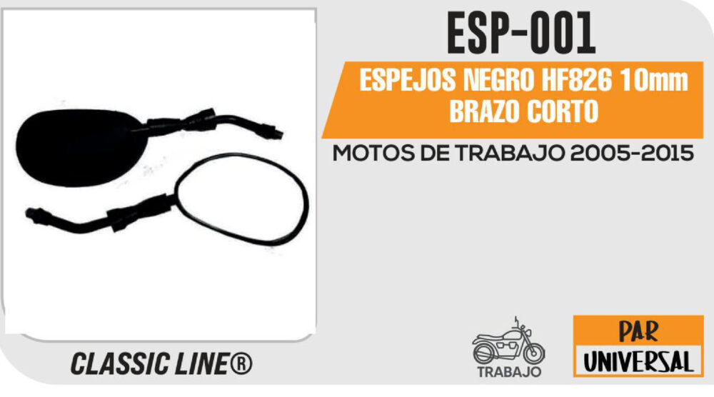 ESPEJOS NEGRO 10mm BRAZO CORTO