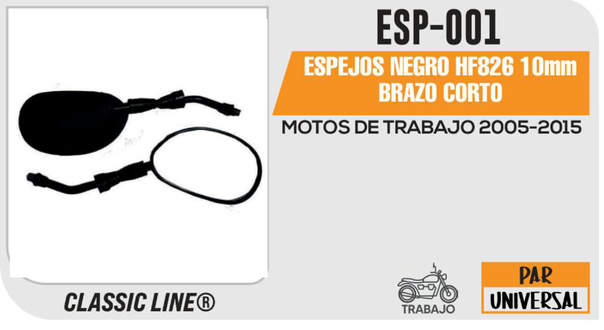 ESPEJOS NEGRO 10mm BRAZO CORTO
