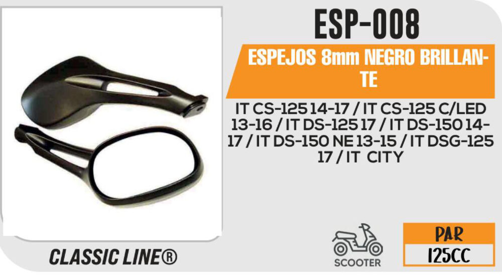 ESPEJOS 8mm NEGRO BRILLANTE