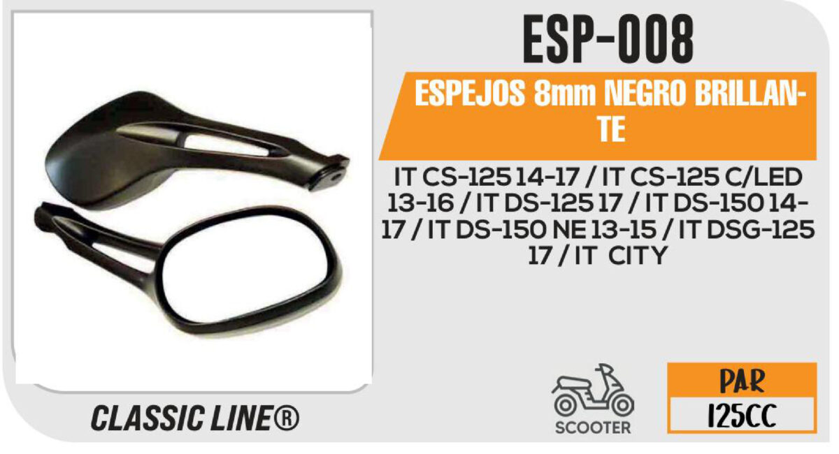 ESPEJOS 8mm NEGRO BRILLANTE