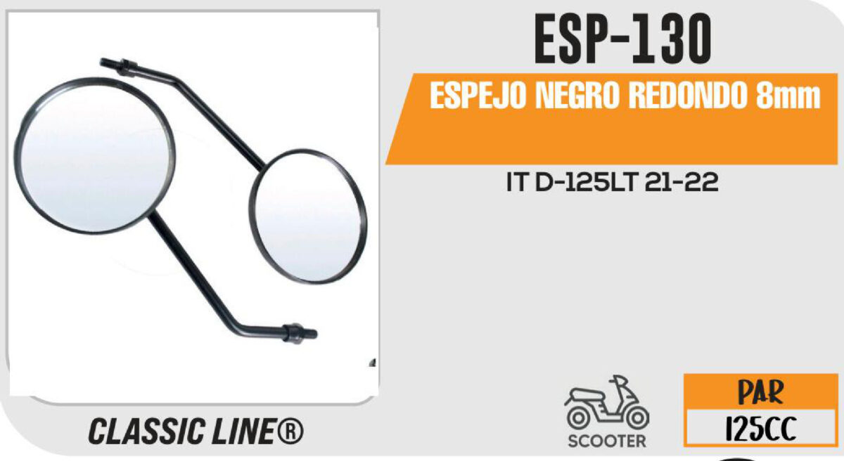 ESPEJO NEGRO REDONDO 8mm