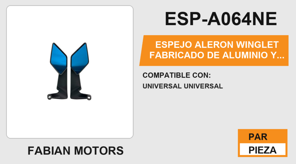 ESPEJO ALERON WINGLET FABRICADO DE ALUMINIO Y TECNOPOLIMERO
