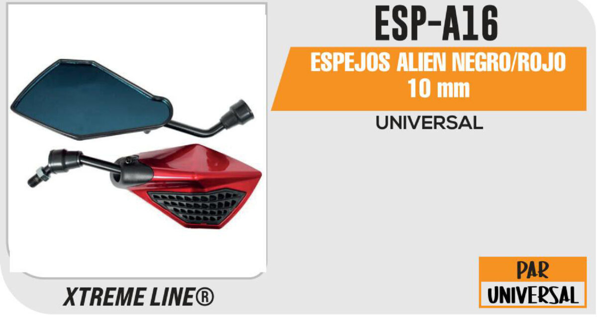 ESPEJOS ALIEN NEGROS/ROJO 10mm