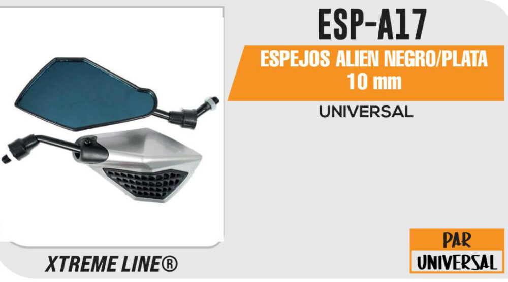 ESPEJOS ALIEN NEGROS/PLATA 10mm