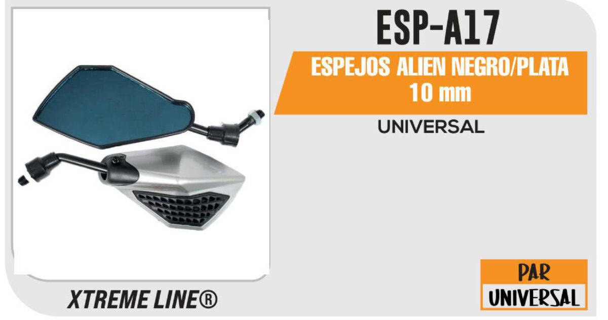 ESPEJOS ALIEN NEGROS/PLATA 10mm