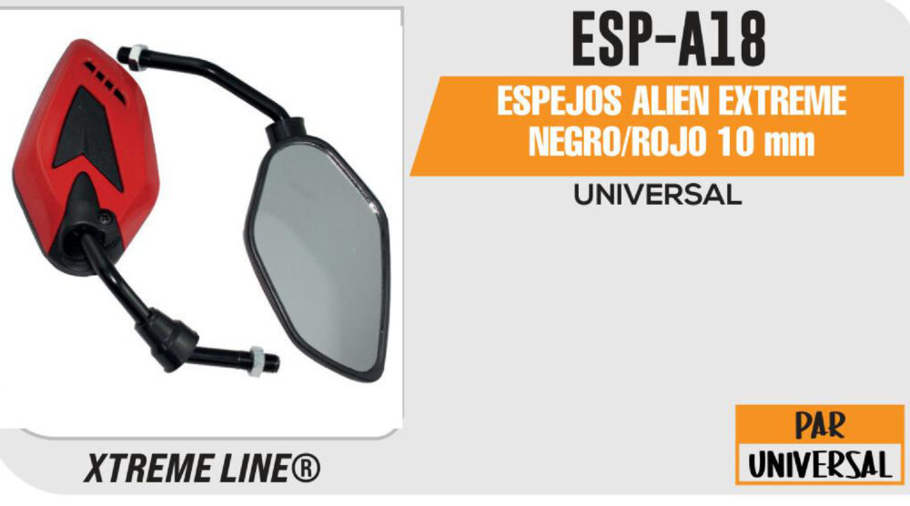 ESPEJOS ALIEN EXTREME NEGROS/ROJO 10mm
