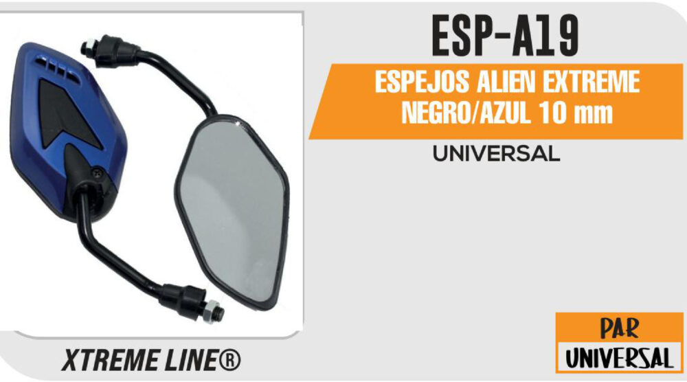 ESPEJOS ALIEN EXTREME NEGROS/AZUL 10mm