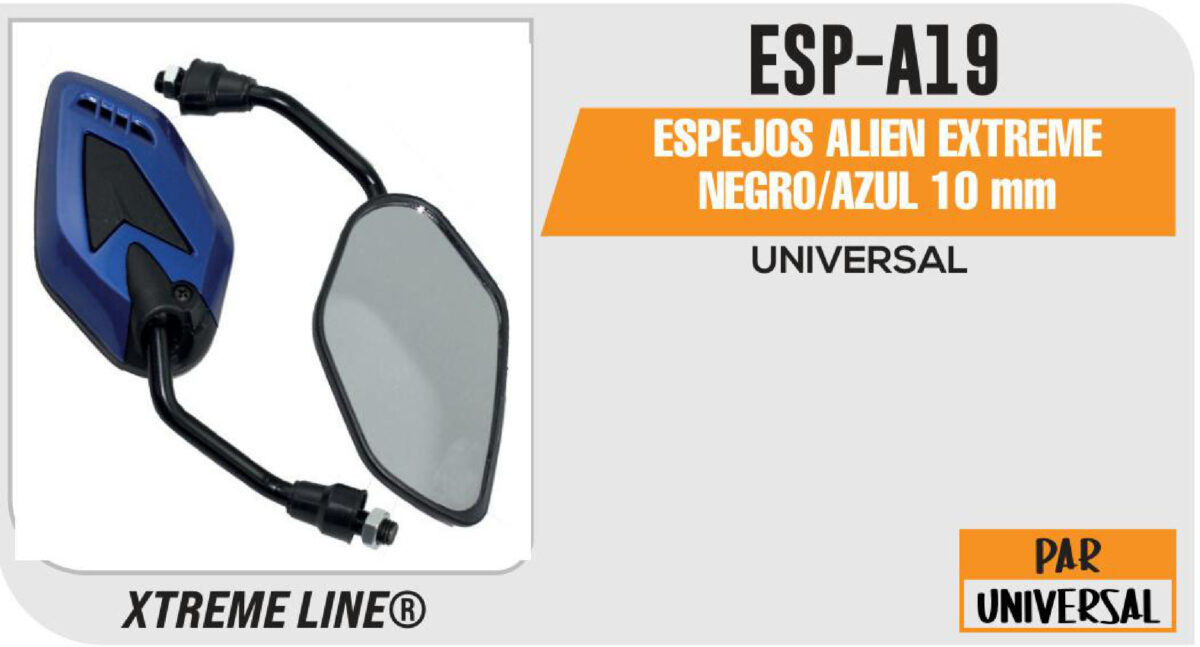 ESPEJOS ALIEN EXTREME NEGROS/AZUL 10mm