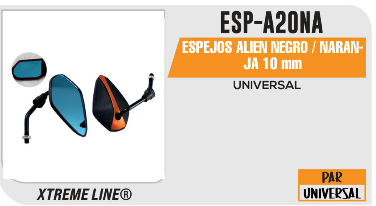 ESPEJOS ALIEN NEGROS / NARANJA 10mm