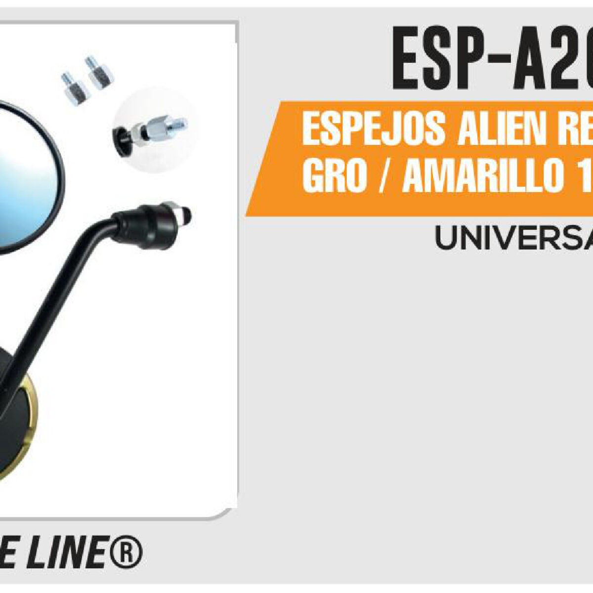 ESPEJOS ALIEN REDONDOS NEGROS / AMARILLO 10mm - 8mm