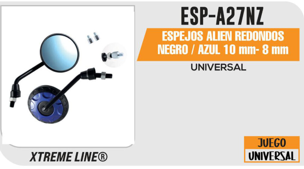 ESPEJOS ALIEN REDONDOS NEGROS / AZUL 10mm - 8mm