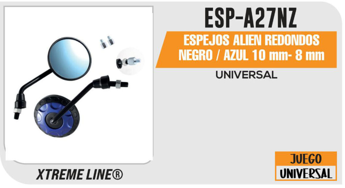 ESPEJOS ALIEN REDONDOS NEGROS / AZUL 10mm - 8mm