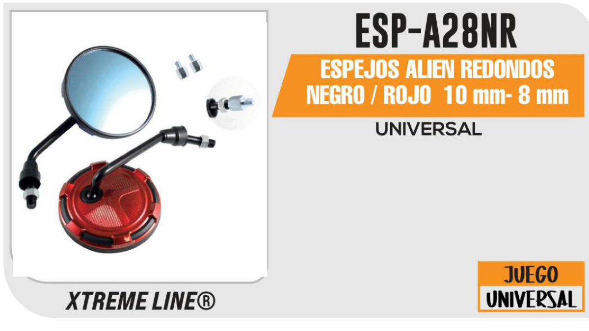 ESPEJOS ALIEN REDONDOS NEGROS / ROJO 10mm - 8mm