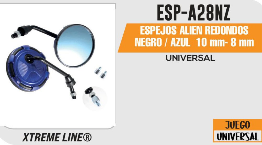ESPEJOS ALIEN REDONDOS NEGROS / AZUL 10mm - 8mm