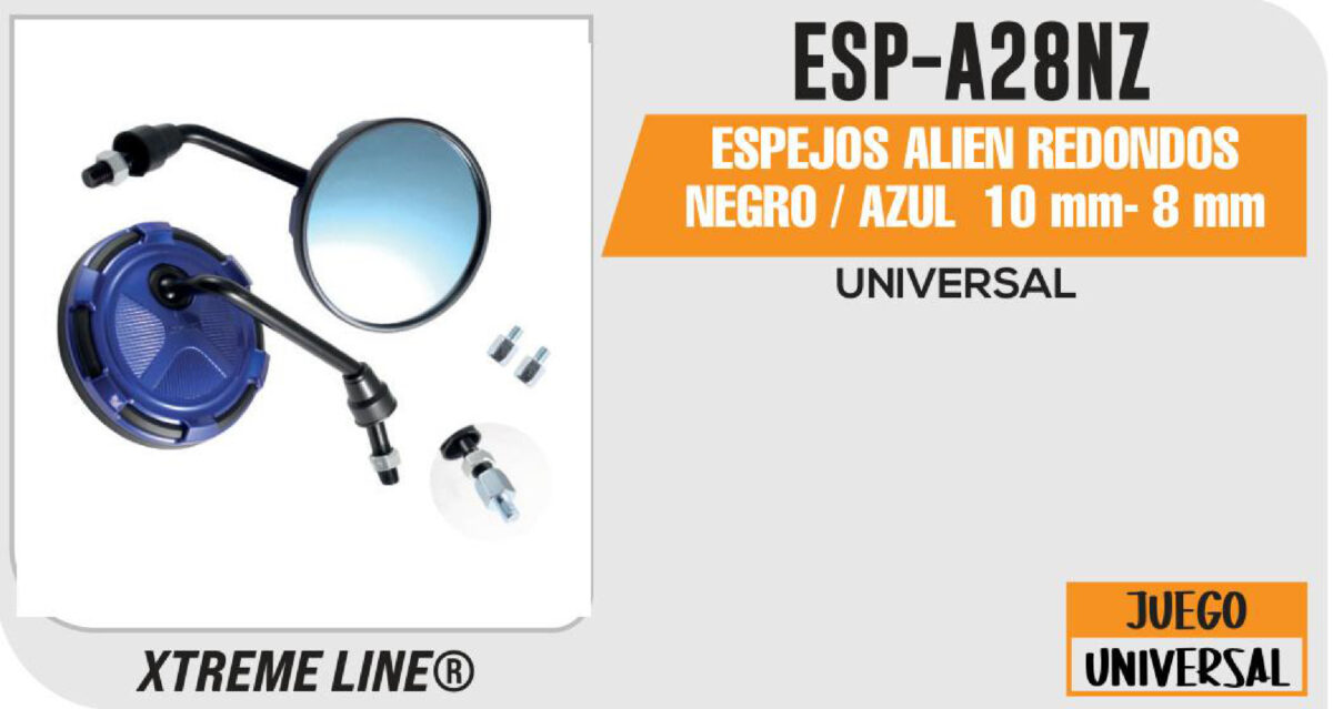 ESPEJOS ALIEN REDONDOS NEGROS / AZUL 10mm - 8mm