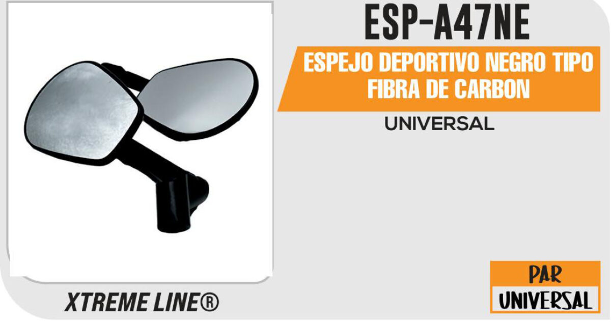 ESPEJO DEPORTIVO NEGRO TIPO FIBRA DE CARBON