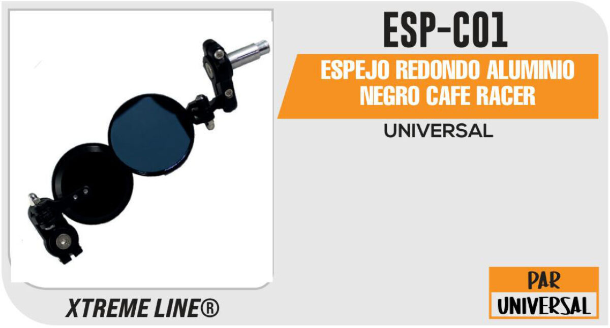 ESPEJOS REDONDOS ALUMINIO NEGROS CAFE RACER