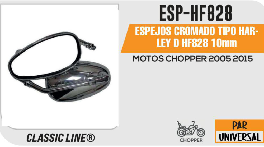 ESPEJOS CROMADOS TIPO HARLEY HF828 10mm