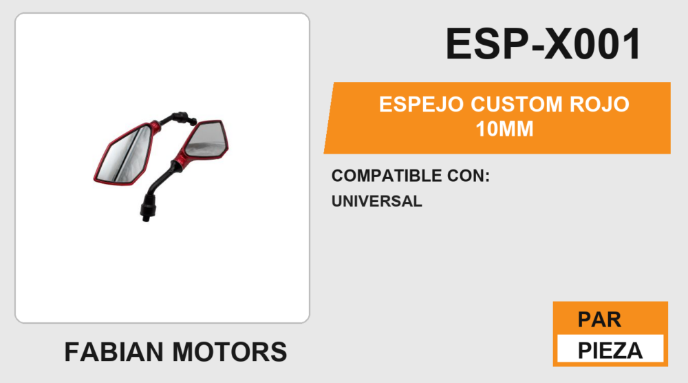 ESPEJO CUSTOM ROJO 10mm