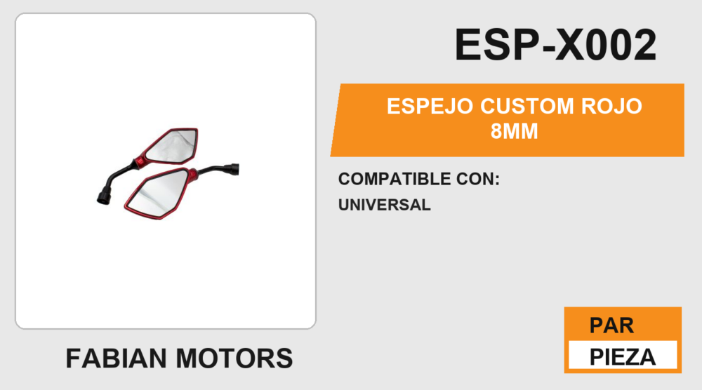 ESPEJO CUSTOM ROJO 8mm