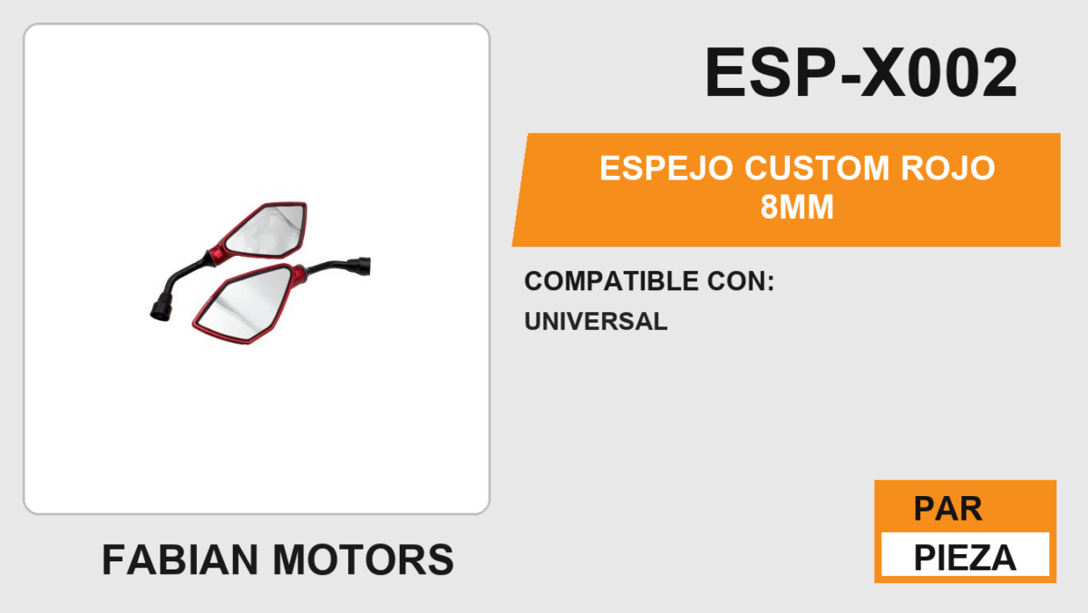 ESPEJO CUSTOM ROJO 8mm