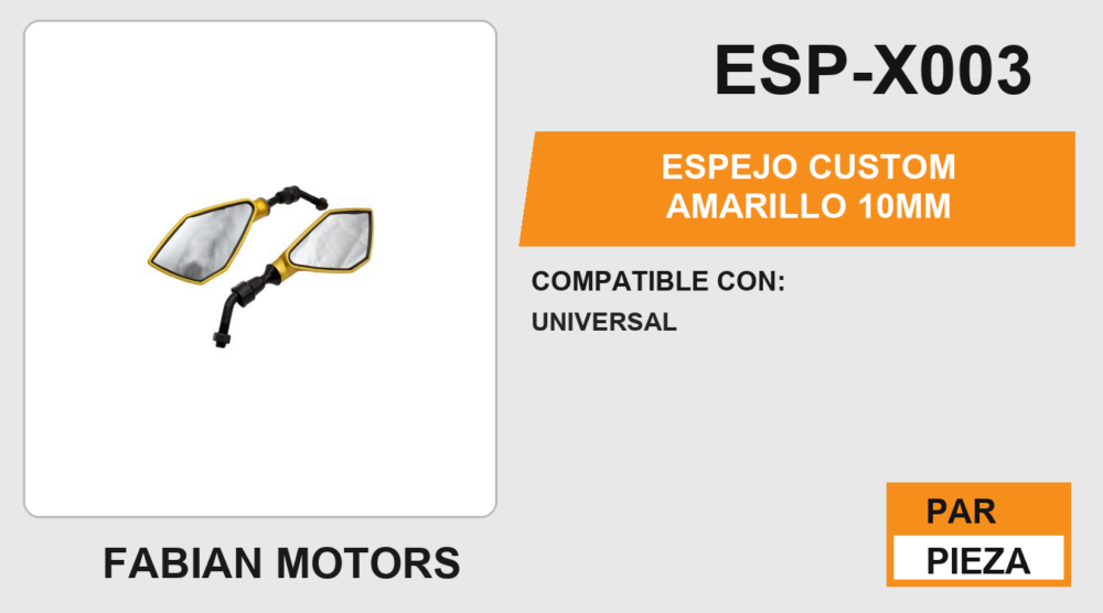 ESPEJO CUSTOM AMARILLO 10mm