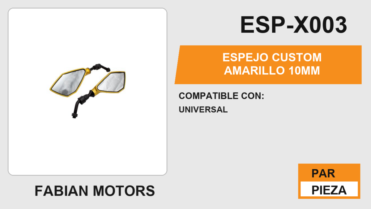 ESPEJO CUSTOM AMARILLO 10mm