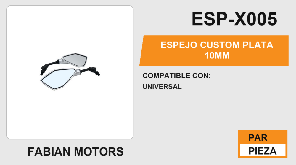 ESPEJO CUSTOM PLATA 10mm