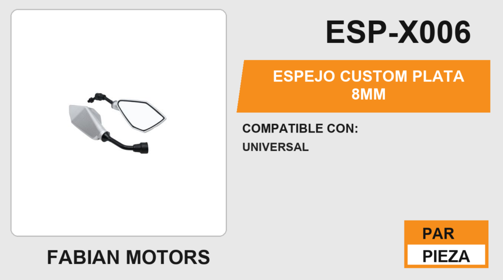 ESPEJO CUSTOM PLATA 8mm