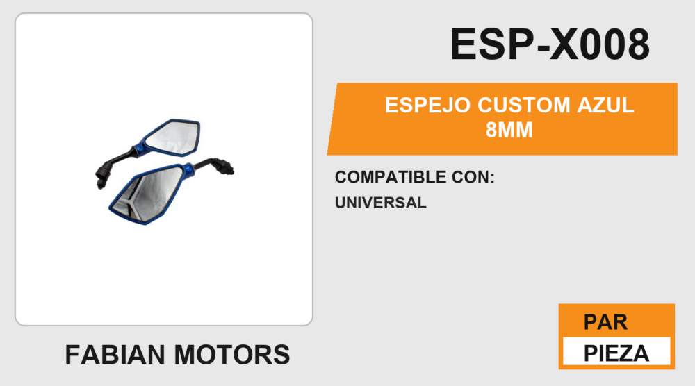 ESPEJO CUSTOM AZUL 8mm