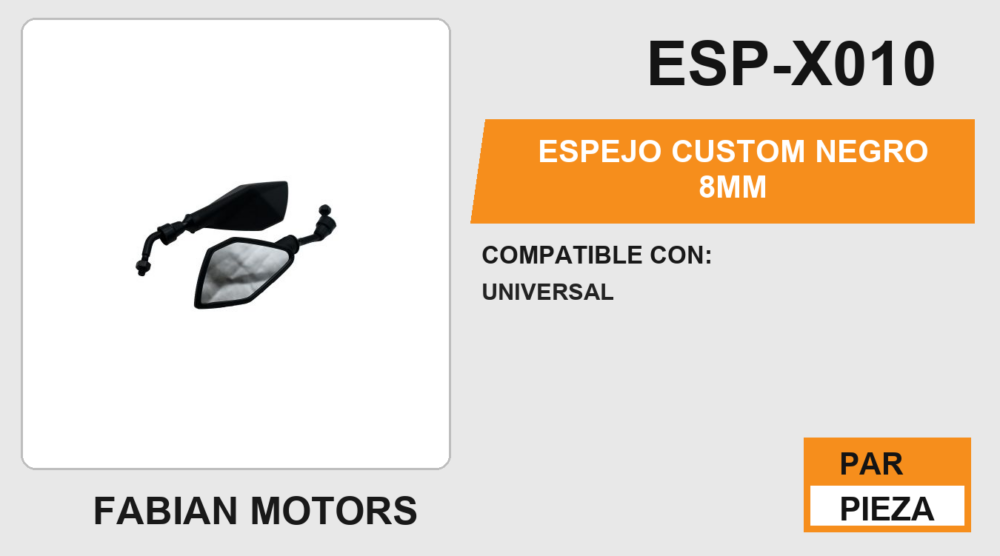 ESPEJO CUSTOM NEGRO 8mm