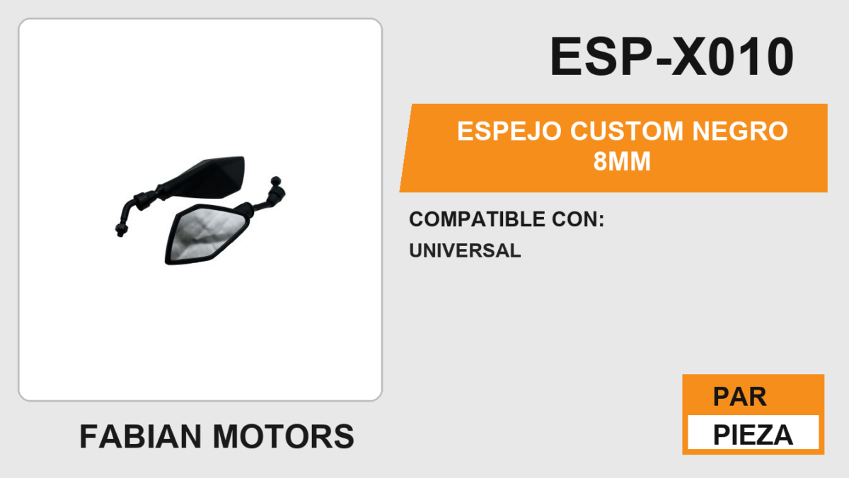 ESPEJO CUSTOM NEGRO 8mm
