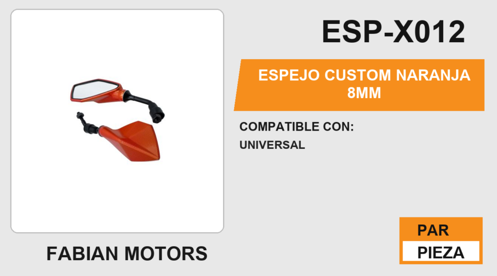 ESPEJO CUSTOM NARANJA 8mm