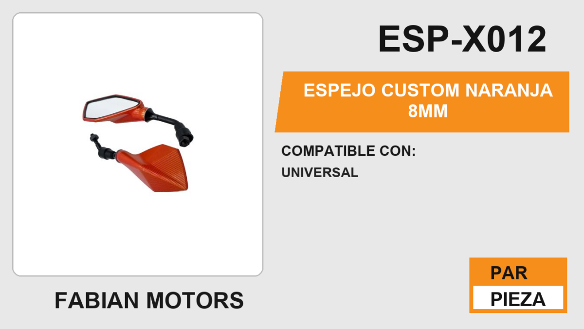 ESPEJO CUSTOM NARANJA 8mm