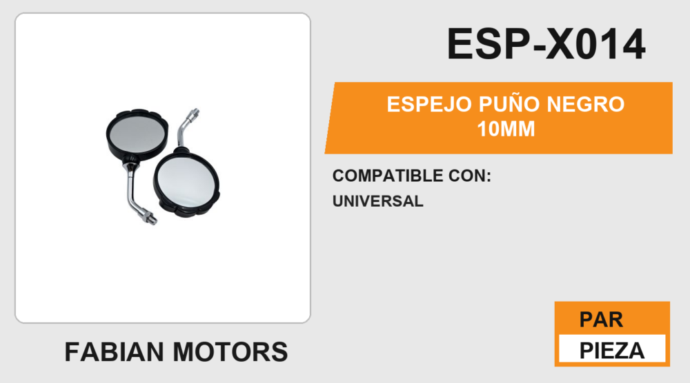 ESPEJO PUÑO NEGRO 10mm