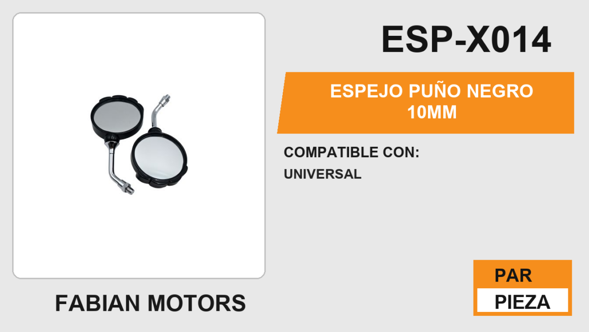 ESPEJO PUÑO NEGRO 10mm