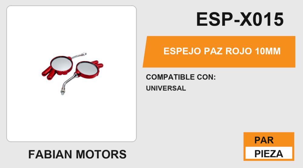 ESPEJO PAZ ROJO 10mm