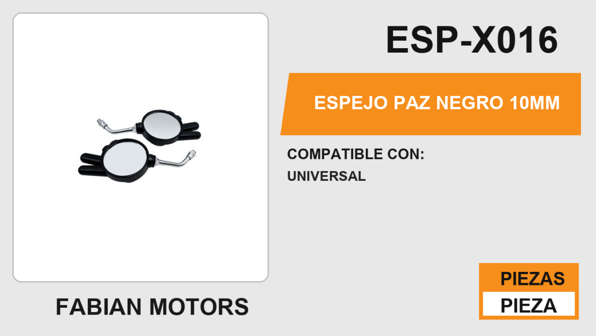 ESPEJO PAZ NEGRO 10mm