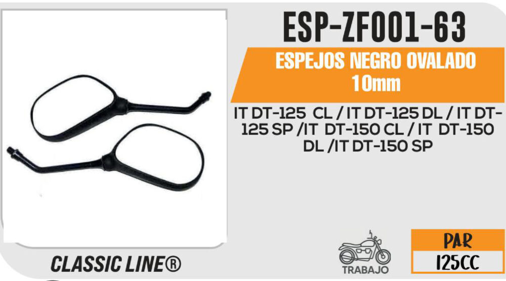 ESPEJOS NEGRO OVALADO 10mm