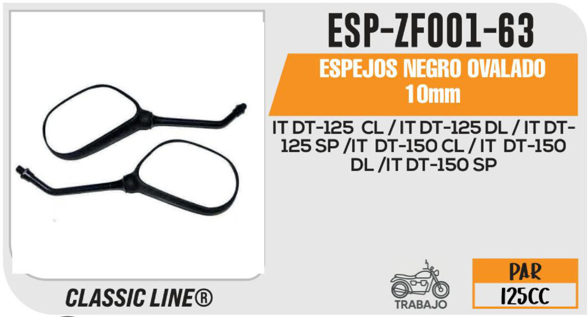 ESPEJOS NEGRO OVALADO 10mm
